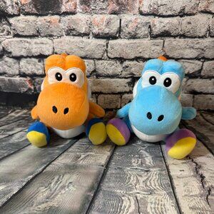 Super Mario Brothers 2016 Little Buddy Blue and Orange Yoshi 8" Plush Set of 2